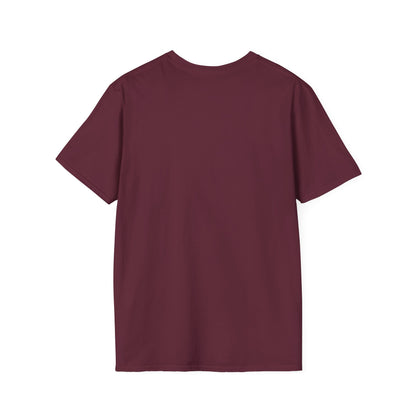 Back view of plain maroon short-sleeve cotton t-shirt on white background