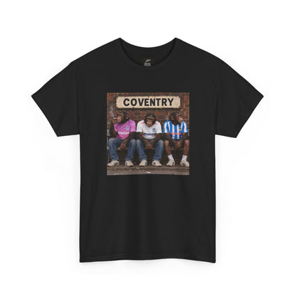 Black Coventry Monkeys T-shirt, front view with full-colour chimps print