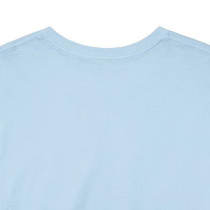 Close-up of the crew neck on the sky blue Midlands By Birth tee
