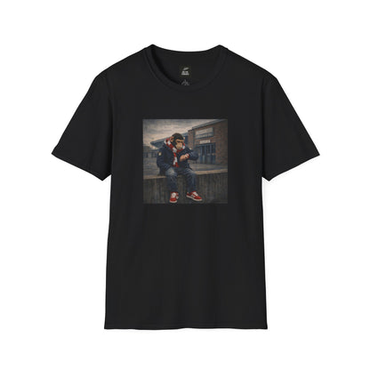 Black northern monkeys t-shirt with a small white logo on the chest against a white background