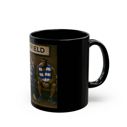 Ceramic mug with three chimpanzees wearing scarves and 'Sheffield' sign with  SWFC scarfs