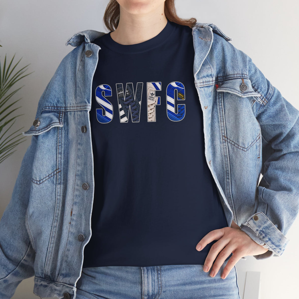 Navy Sheffield Wednesday football casual T-shirt with vintage trainer lettering design