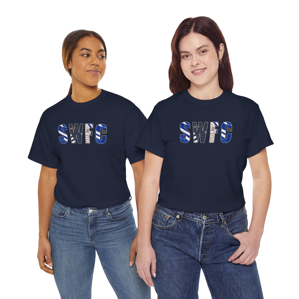 Sheffield Wednesday supporter tee in navy with retro trainer-inspired SWFC graphic