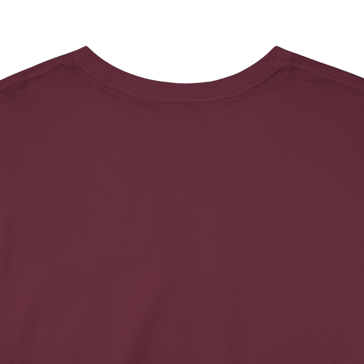 Close-up of the crew neck on the maroon Hearts Monkeys Duo tee