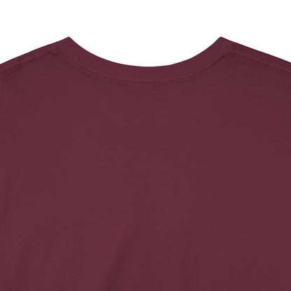 Close-up of the crew neck on the maroon Hearts Monkeys Duo tee