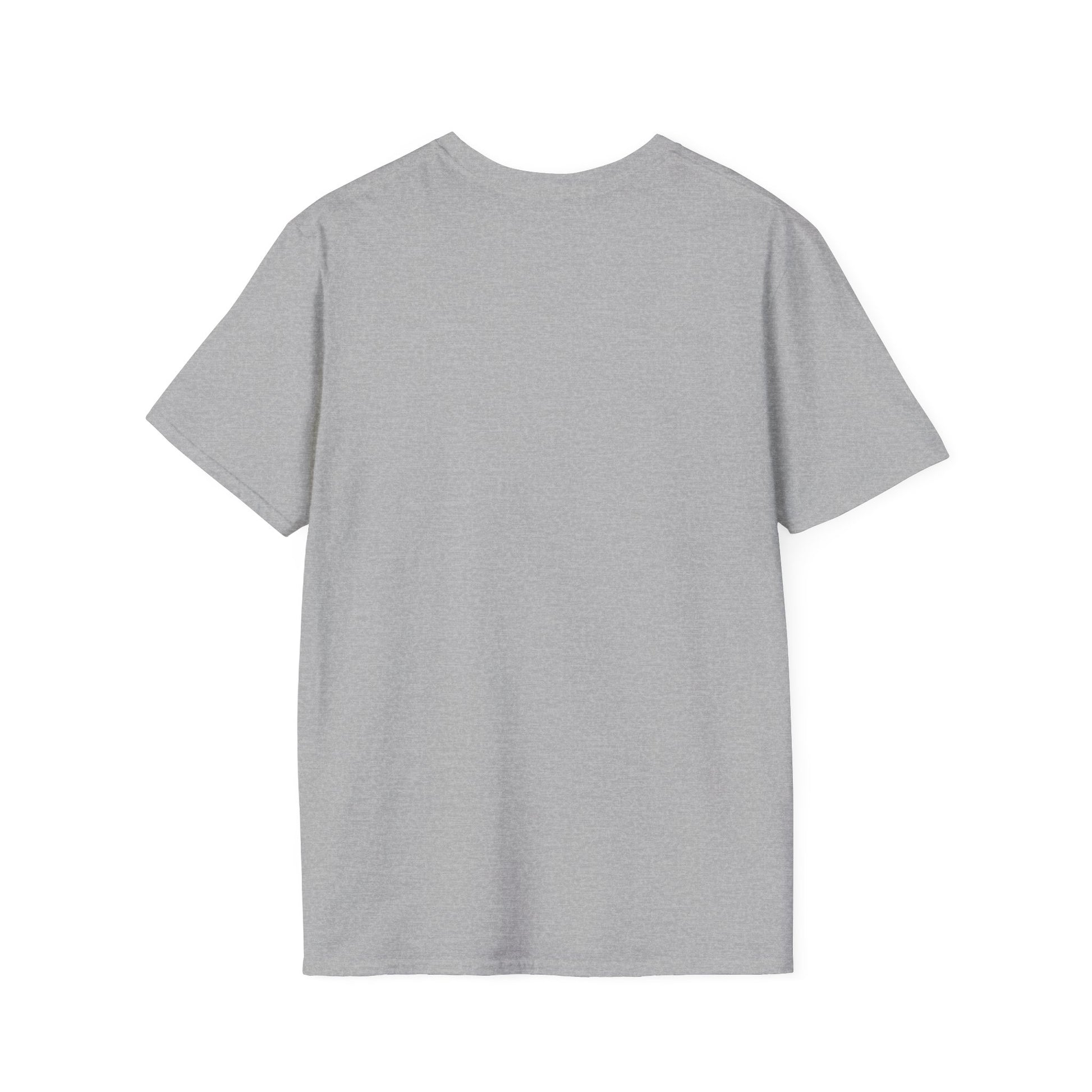 Plain light gray crew neck short sleeve t-shirt laid flat showing the back