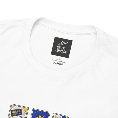 Leeds United LEEDS trainer artwork close-up on white t-shirt - On The Terrace casual wear