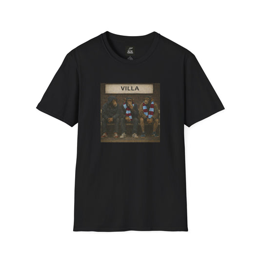 black Aston Villa Northern Monkeys t-shirt with a graphic design on a white background