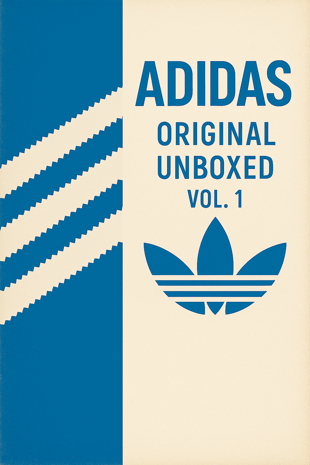 Blue and beige Adidas Original Unboxed Vol. 1 design with classic trefoil logo and three stripes