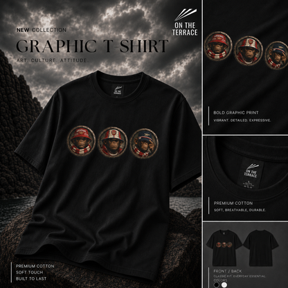 On The Terrace Northern Monkeys black graphic t-shirt featuring retro Arsenal images