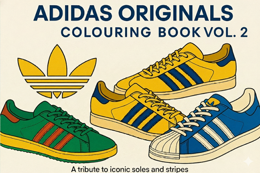 Adidas Originals Colouring Book with iconic sneaker miniatures in vibrant colors.