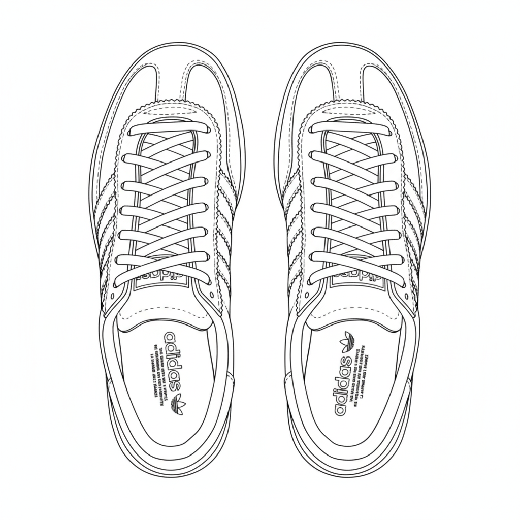 Adidas sneaker line drawing coloring page illustration outline.