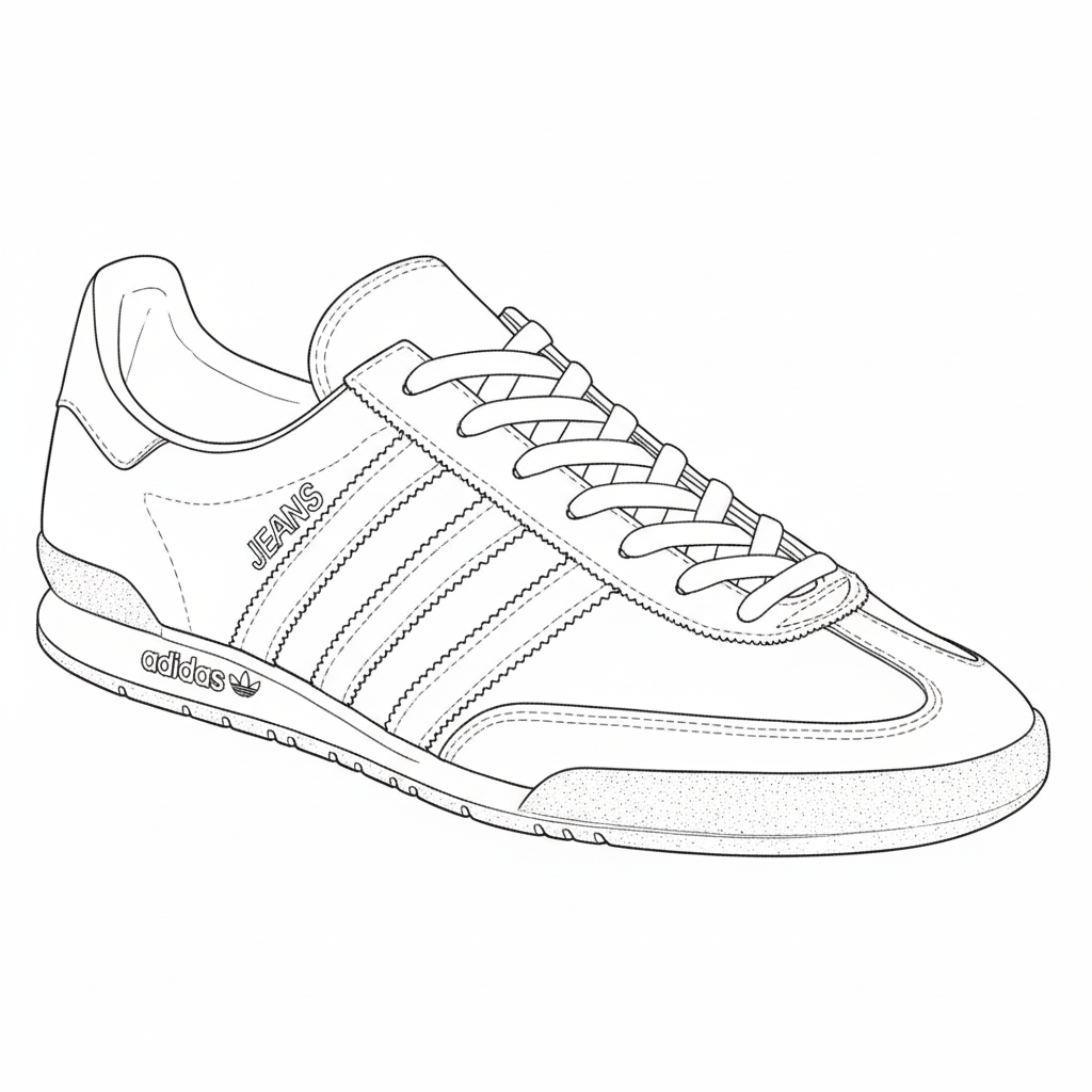 Adidas sneaker line drawing coloring page illustration outline.