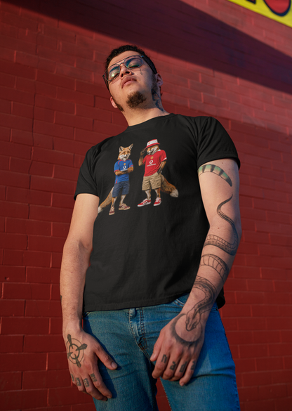 On The Terrace English Foxes black graphic t-shirt featuring retro Manchester United inspired terrace casuals artwork
