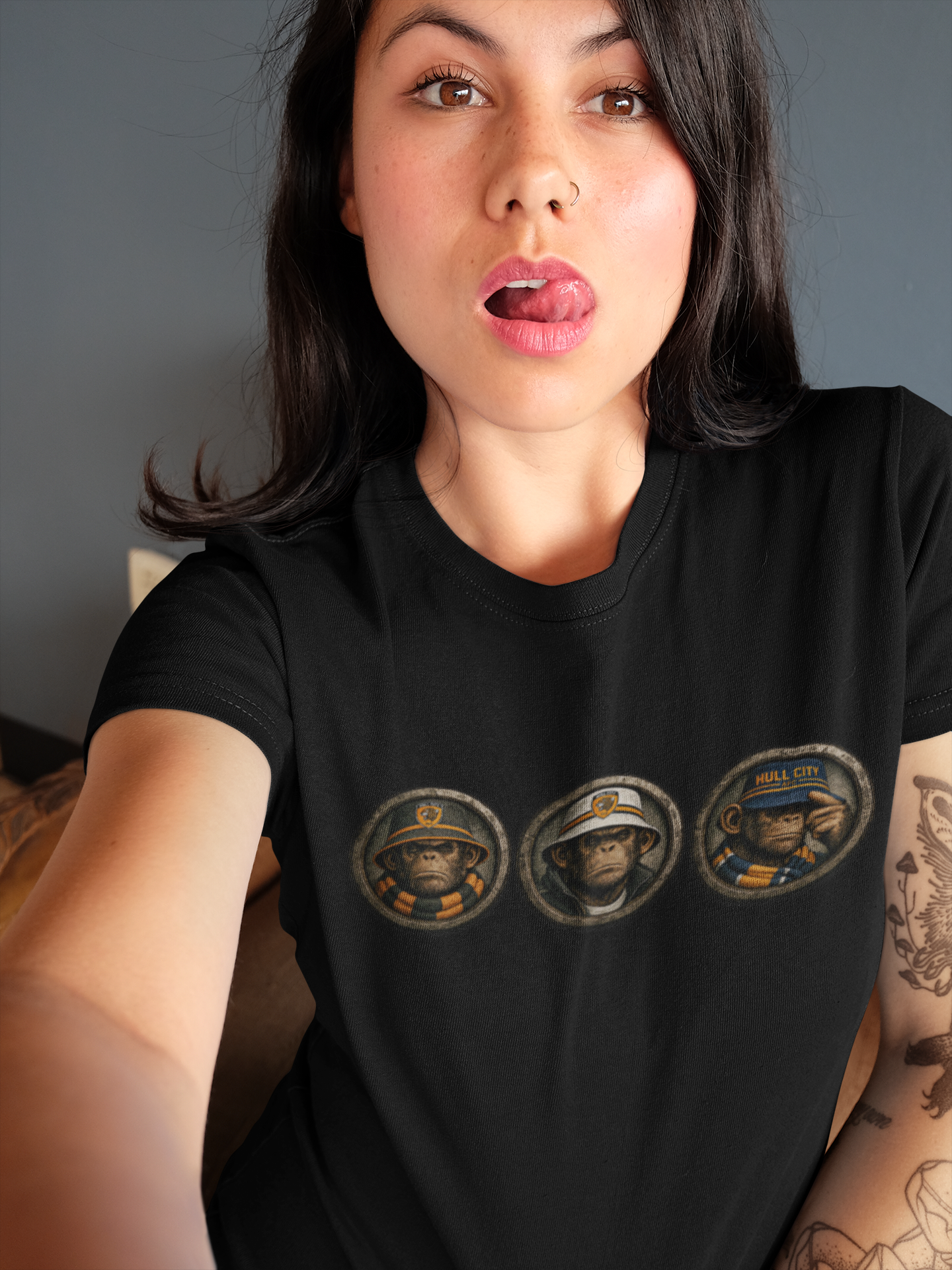 On The Terrace Northern Monkeys black graphic t-shirt featuring retro Hull City black and amber inspired terrace casuals artwork.