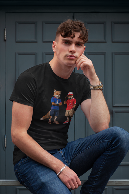 On The Terrace English Foxes black graphic t-shirt featuring retro Manchester United inspired terrace casuals artwork