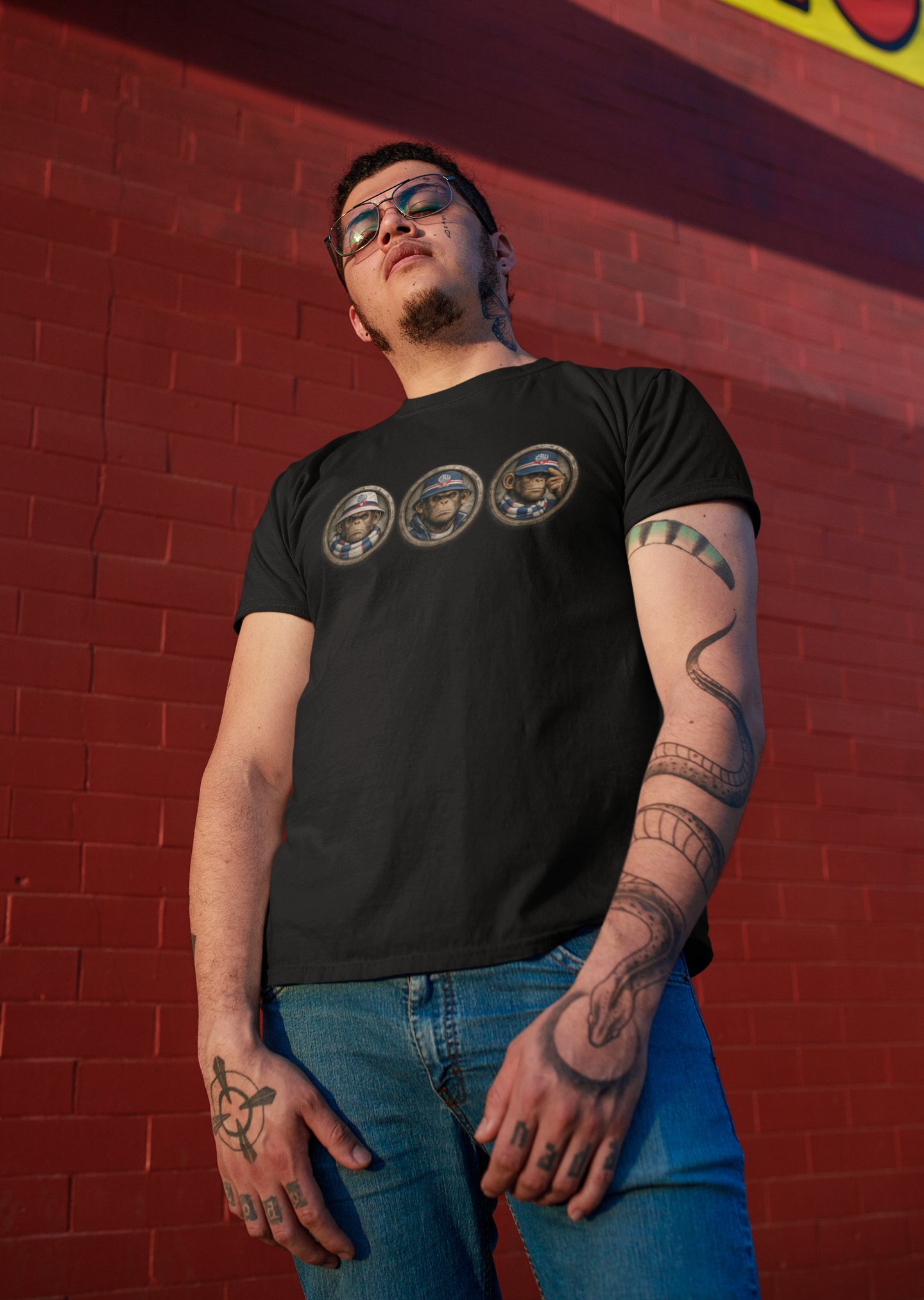 On The Terrace Northern Monkeys black graphic t-shirt featuring retro Bolton Wanderers inspired terrace casuals artwork.