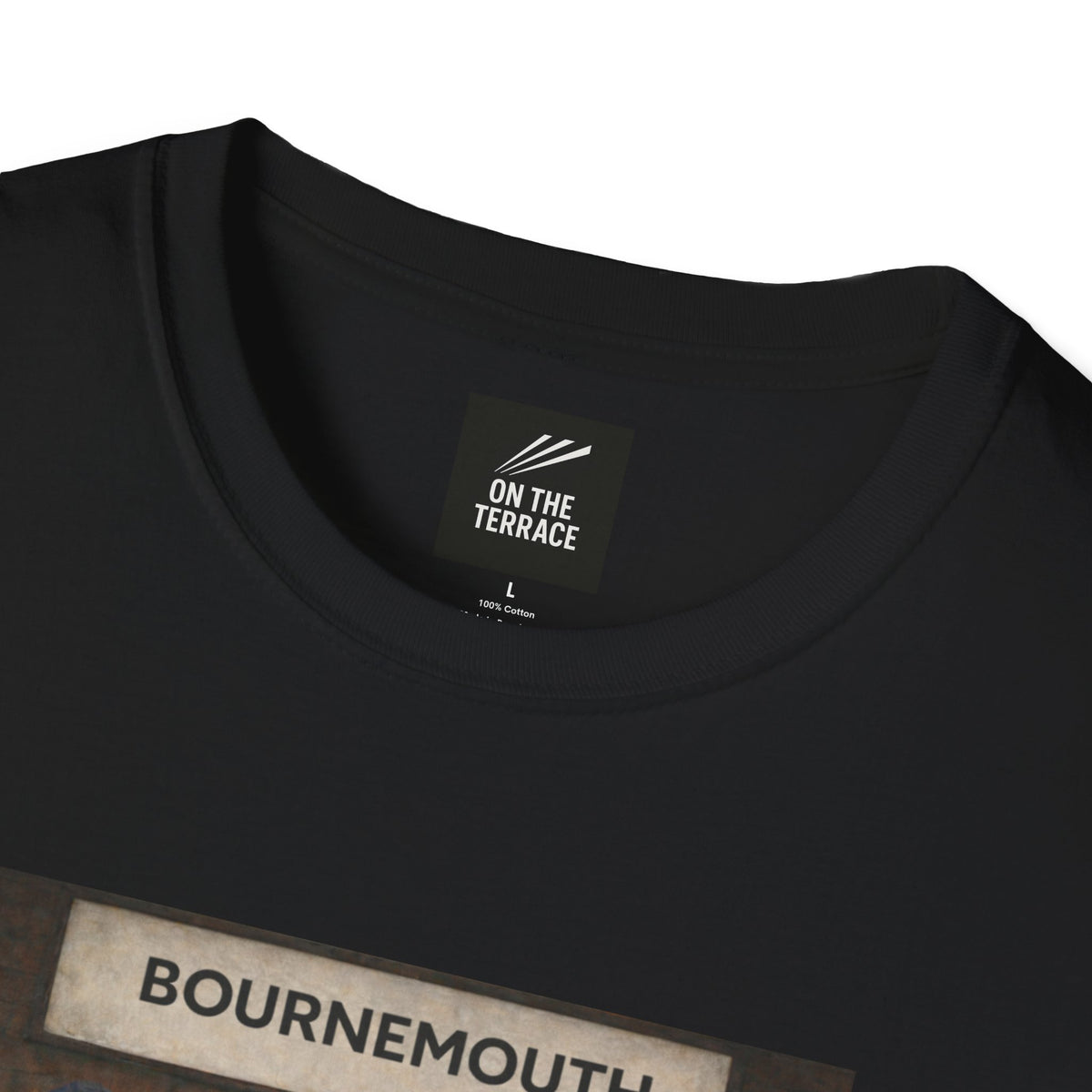 Bournemouth casuals graphic t-shirt, three chimps in red and black scarves on a bench, On The Terrace