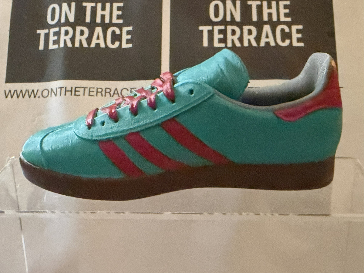 Opposite side of teal and red Gazelle inspired miniature trainer