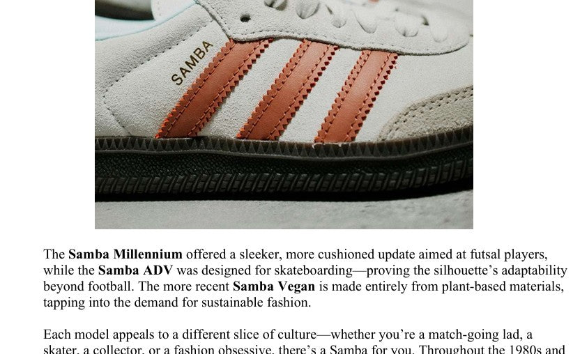 Page from Adidas on the Terrace telling the story of a classic Adidas trainer