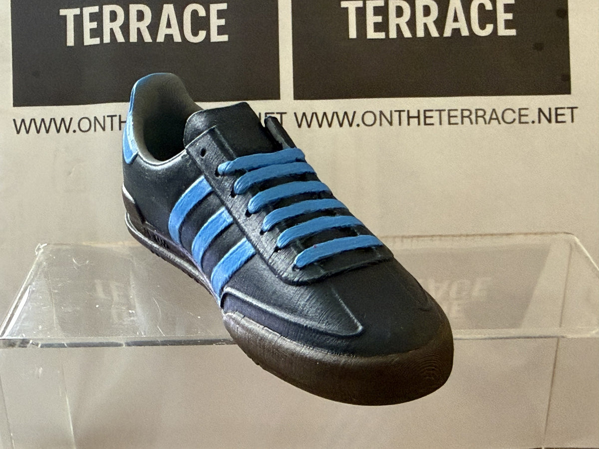 Black and blue adidas Jeans inspired 120 mm 3D model, front three-quarter view