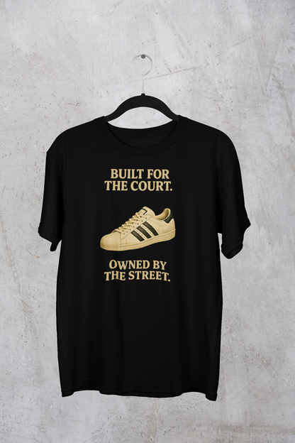 Black Built For The Court Owned By The Street retro sneaker graphic t-shirt