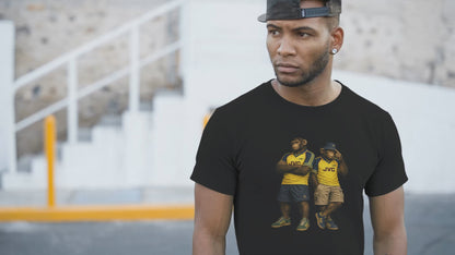 On The Terrace Northern Monkeys black graphic t-shirt featuring retro Arsenal yellow and navy inspired terrace casuals artwork.