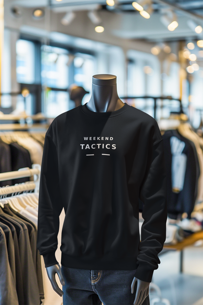 Black Weekend Tactics sweatshirt on a mannequin in a clothing shop
