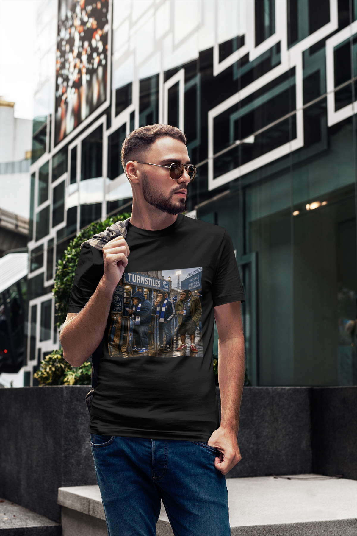 Sheffield Wednesday Turnstiles t-shirt in black styled for matchday - On The Terrace casual wear
