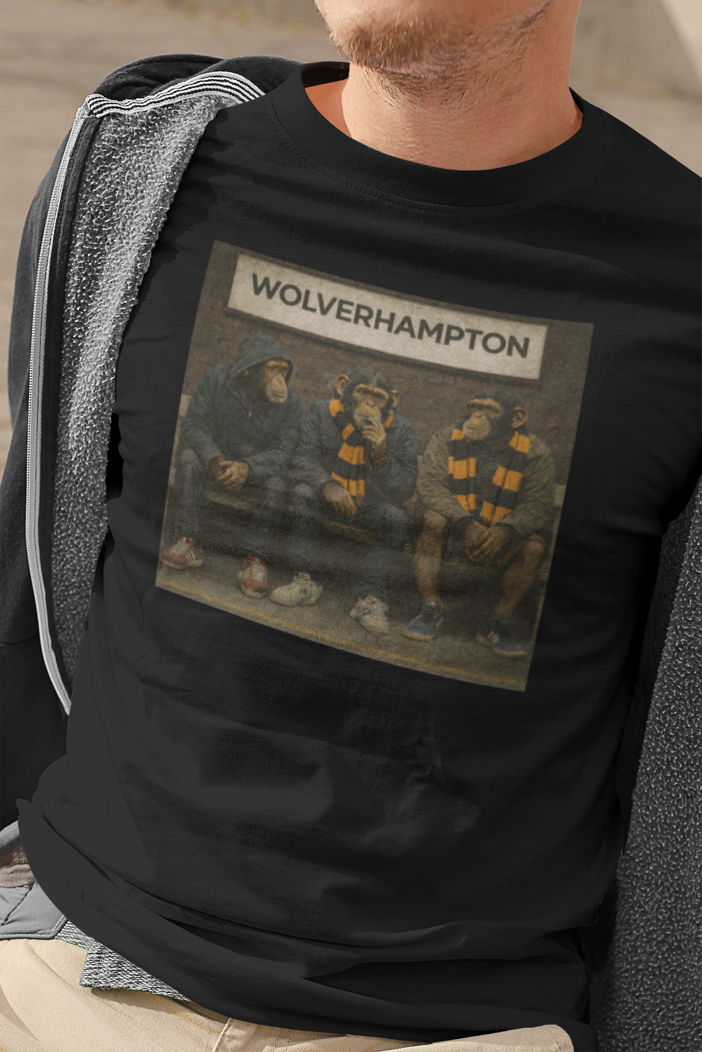 Man in a Retro Wolves "WOLVERHAMPTON" Station Tee